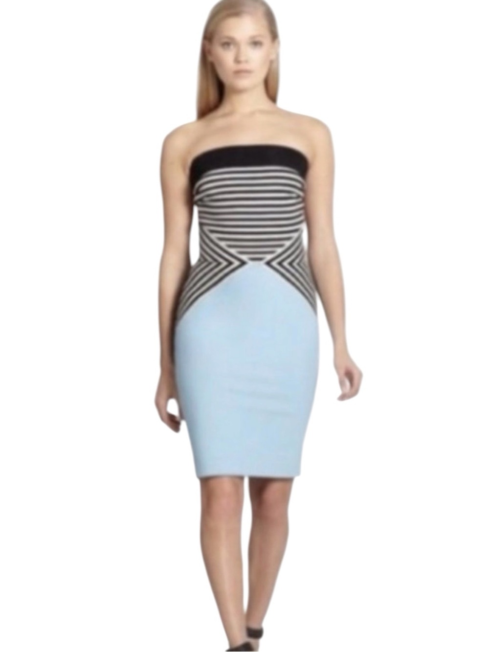 L’Agence Baby Blue & Black Strapless Sheath Bodycon Dress Size 2